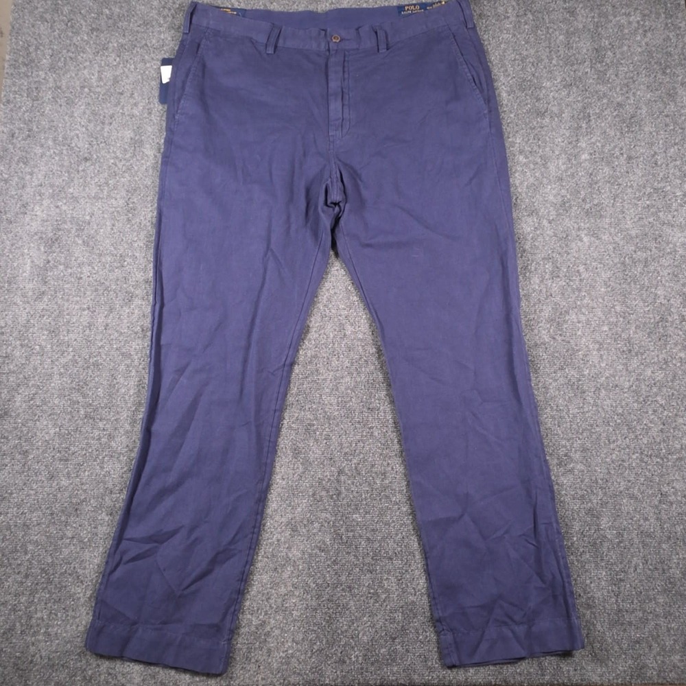 NWT Polo Ralph Lauren Chino Pants Mens 40x32 Navy Linen Blend Straight Fit